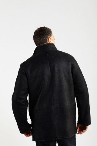 Back View of Casual Black Snowtop Shearling Jacket Zip Up