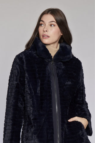 Quilted Puffer Reverses to Plush Faux Fur with Stand Collar