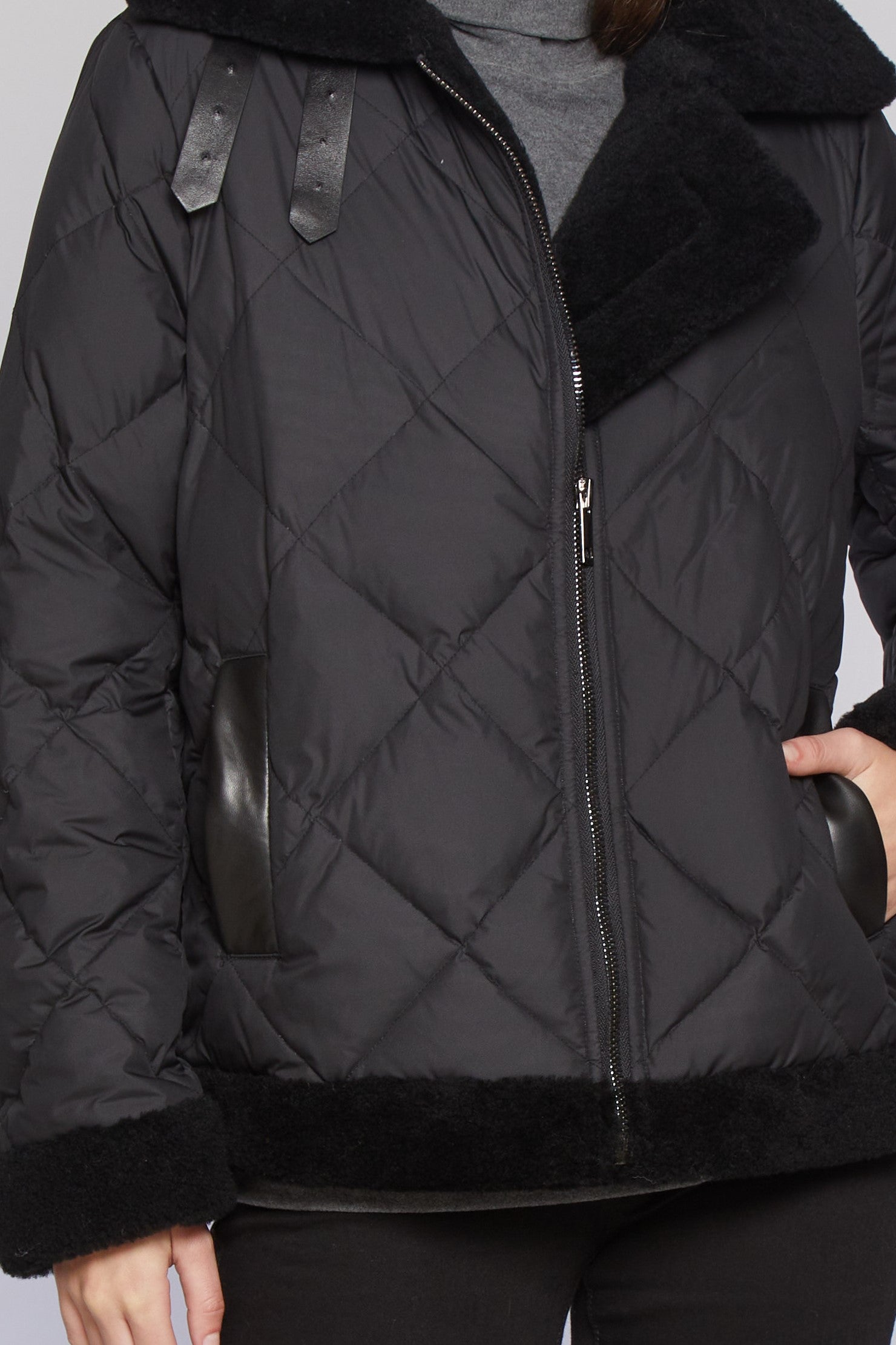 Quilted Puffer Flite Jacket Trimmed Lamb Flocked in