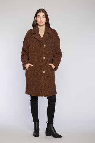 SOFT CURLY BOYFRIEND COAT in Brown with Notch collar