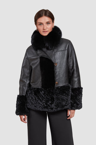 Reversible shearling and fox Jacket with in Granite Fox Collar