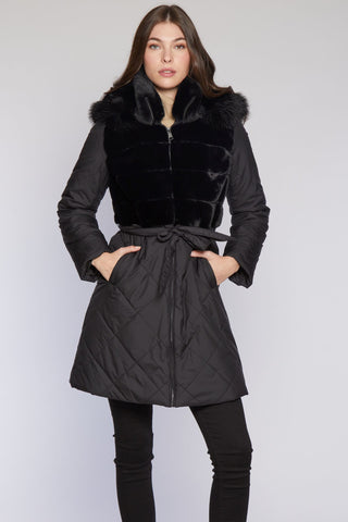 Quilted Storm Coat with Faux Trim with Detachable hood
