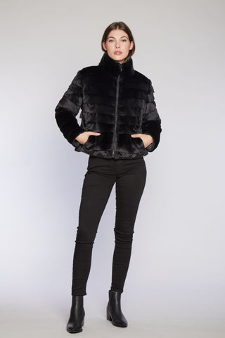 Faux Mink Reversible Jacket with Stand Collar