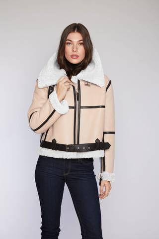 Genuine Shearling Bomber with Bolster collar