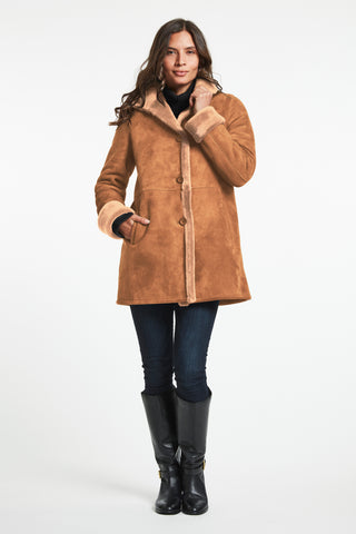Just Chill Merino shearling in Camel with Double fur stand collar