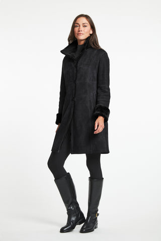 Great Fitted Shearling Coat in Black