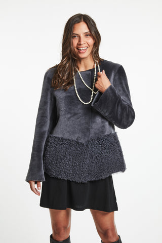 Other Side of CROPPED REVERSIBLE SHEARLING JACKET in Granite