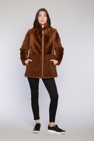 REVERSIBLE SHEARLING CITY PARKA in Siena with Stand Collar