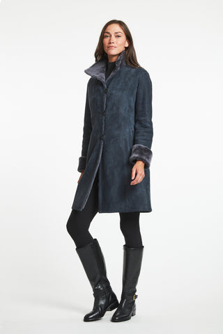 Great Fitted Shearling Coat in Charcoal