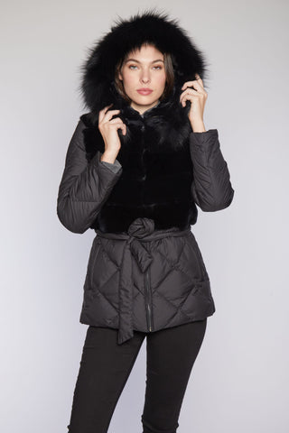 Goose Down Fox and Rex Jacket with Fur lined detachable hood on