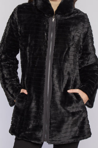 Puffer reversess to plush Vegan Fur in Black with Cozy stand collar