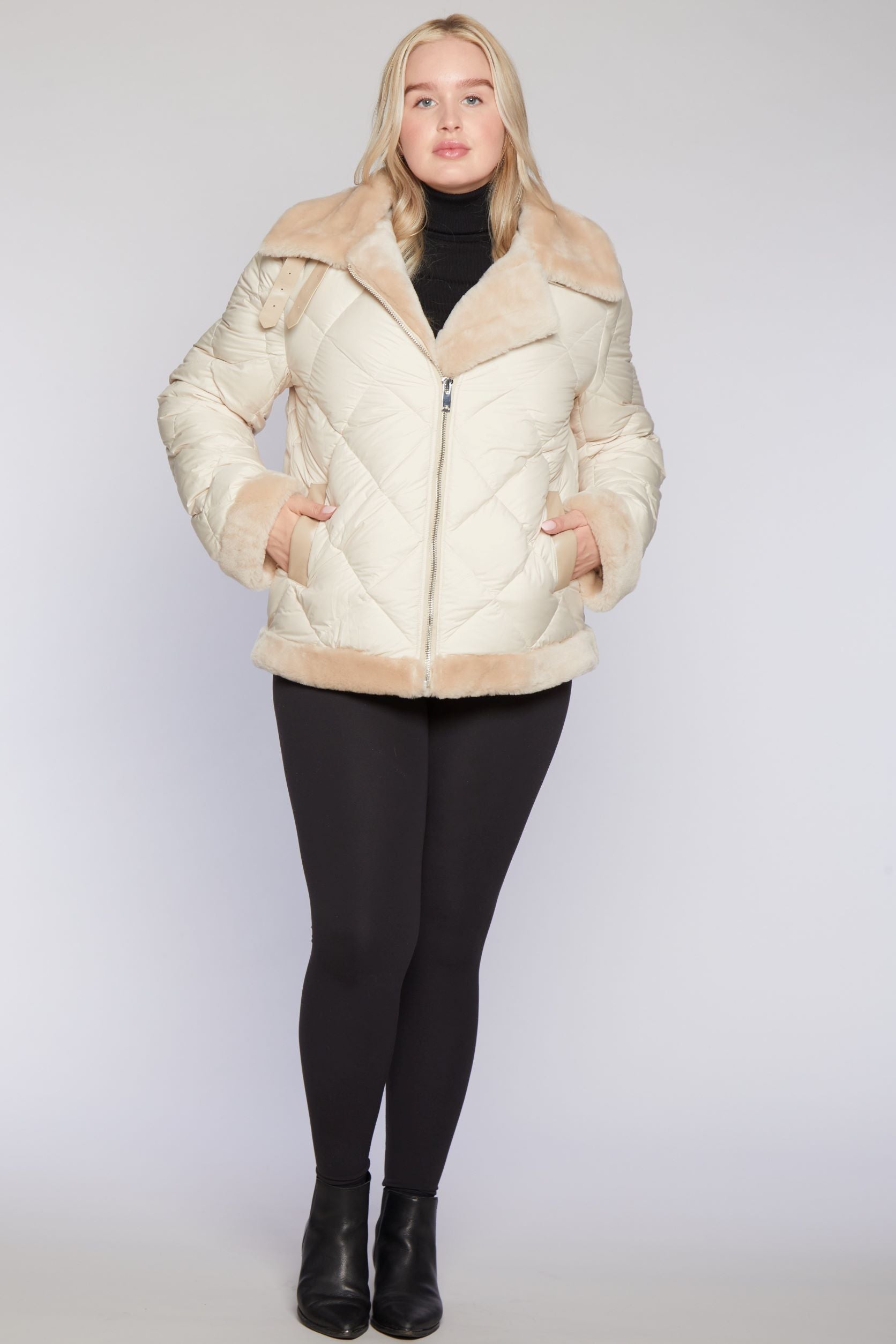 Flocked Trimmed Quilted in Flite Jacket Puffer Lamb