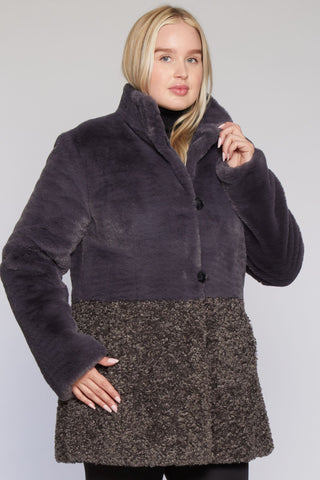 #C158 Two-Textured Faux Fur Topper