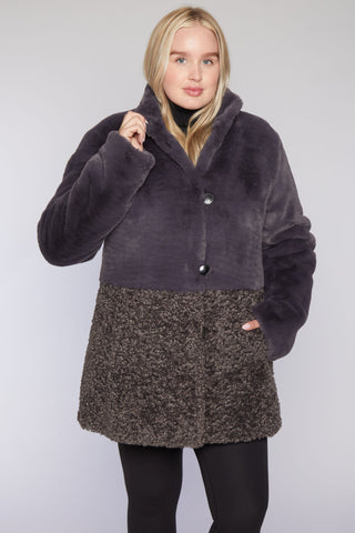 #C158 Two-Textured Faux Fur Topper