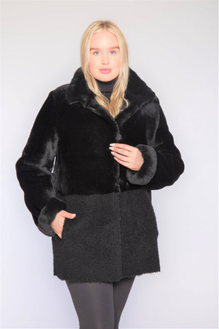 #C858 Curve-Sizing Reversible Two-Textured Shearling Topper