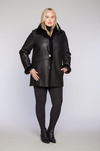 #C858 Curve-Sizing Reversible Two-Textured Shearling Topper